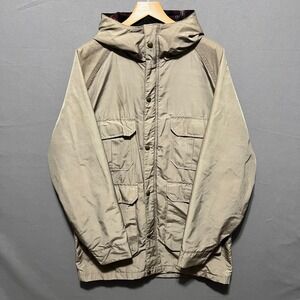 Woolrich Mens Vintage Mountain Parka Tan Khaki Plaid Lined Hooded Jacket Medium